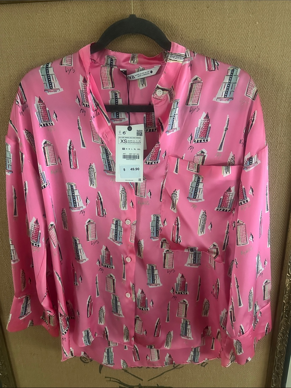 Zara Pink Architectural Print Button-Down Shirt